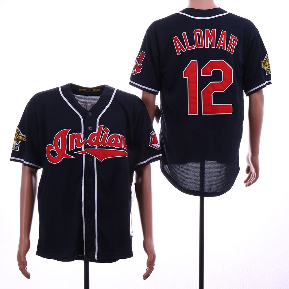 Men Cleveland Indians 12 Alomar Blue Throwback MLB Jerseys